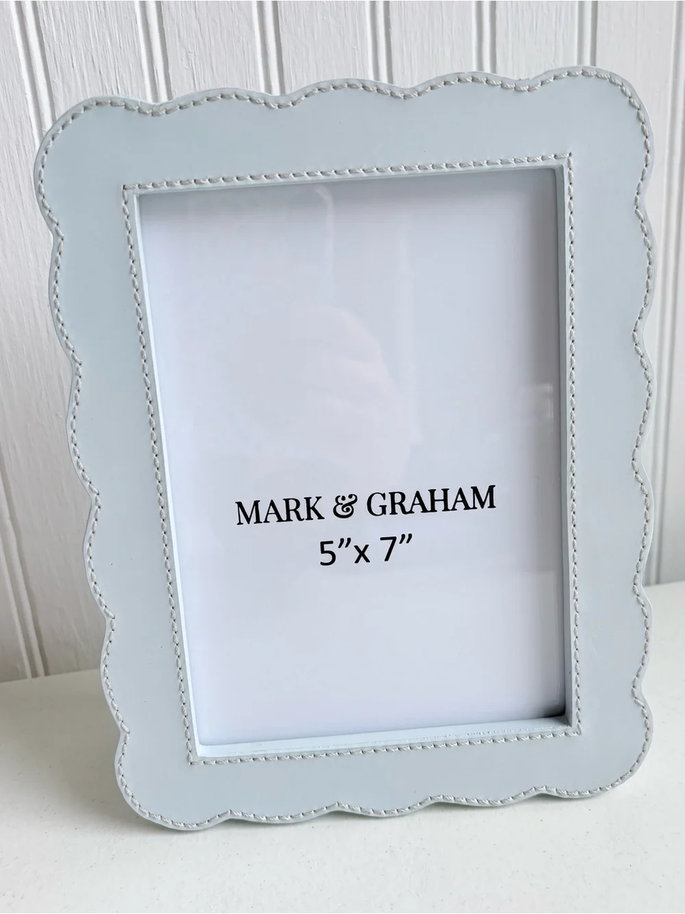 Mark & Graham 5” x 7” baby blue scalloped leather picture photo frame new